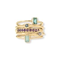 14k Gold Plated 925 Sterling Silver Set of Five Rings Ring Has Individual 3mm Labradorite 2mm Amethyst Jewelry for Women - Ring Size Options: 7 8 9