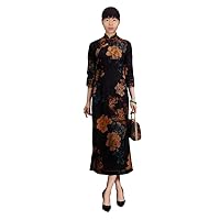 Cheongsam Dress Mulberry Silk Qipao Chinese Traditional Peony Pattern Evening Dress 3567