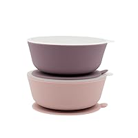 Suction Bowls for Baby & Toddlers (Set of 2) - 100% Silicone w/Plastic Lid - Leak Proof Feeding Supplies - Dishwasher & Microwave Safe Infant Dinnerware w/Extra Strong Base