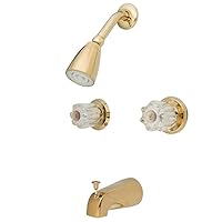 Kingston Brass KB142 Twin Acrylic Handle Tub and Shower Faucet, Polished Brass,5-Inch Spout Reach