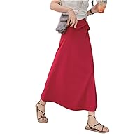 Summer Elegant Stain Women A-Line Long Skirts Side Split High Waist Beach Skirts