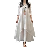 Elegant Chic Cotton Linen Dresses for Women Bohemia Robe Long Sleeve Loose Dress Oversize Female Autumn