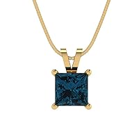 Clara Pucci 1.0 ct Princess Cut Genuine Natural London Blue Topaz Solitaire Pendant Necklace With 16
