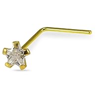 9ct Solid Yellow Gold Claw Set 3MM Star CZ Stone 22Gauge(0.6MM) Length L-Shape Nose Stud