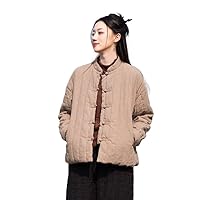 Women's Retro Chinese Style Linen Jacket Chinese Button Long Sleeve Linen Cotton Padded Coat