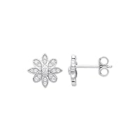 IND CREATION JEWELRY 1.00Ct Round Cut Created White Diamond Flower Stud Earring 925 Sterlng Silver 14k White Gold Finish