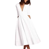 A-Line Wedding Dresses V Neck Tea Length Satin Half Sleeve Casual Vintage Little White Dress 1950s