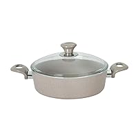 Aluminum Kitchen Saucepan Marble Stone Non-Stick Low Stock Pot with Glass Lid 2.85-qt. (2.7 L) Low Casserole Cooking Pot Cookware