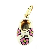 Amalia 18K Yellow Gold White Enamel Shoe with Flowers (15mm X 10mm/25mm with Bail)