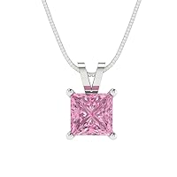 Clara Pucci 1.0 ct Princess Cut Genuine Pink Simulated Diamond Solitaire Pendant Necklace With 16