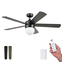 Prominence Home Ardrey Kell, 52 Inch Modern Indoor LED Ceiling Fan with Light, Remote Control, Dual Mounting Options, 5 Dual Finish Blades, Reversible Airflow - 51864-01 (Matte Black)