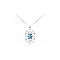 Diamond & Blue Topaz Pendant Necklace Set in Sterling Silver Stunning Designer 12x10 Colorstone
