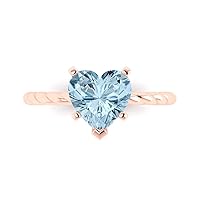 Clara Pucci 2.0 carat Heart Cut Solitaire Rope Twisted Knot Blue Simulated Diamond Proposal Wedding Anniversary Ring 18K Rose Gold