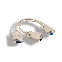 KENTEK 6 Inch in DB9 Female to 2X DB9 Male Extension Y Splitter Cable Cord 9 Pin Serial RS-232 28 AWG Female to 2X Male F/Mx2 Molded Straight-Through D-Sub Port Beige for PC Mac Linux Data