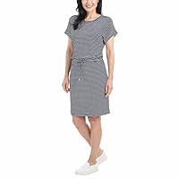 Hilary Radley Women's Short Sleeve Dress, Indigo and White Stripe, Medium