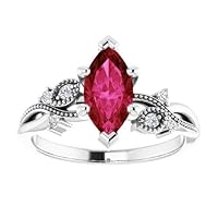 1 CT Twig Leaf Marquise Ruby Ring 10K Yellow Gold, Nature Inspired Red Ruby Engagement Ring, Branch Genuine Ruby Diamond Ring, Woodland Ruby Ring