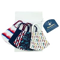 5 Piece Children's Pattern Pom Mask Bag Set: 1 Cars, 1 Crabs, 1 Liberty Tie Dye, 1 Sharks, 1 Solid Navy