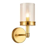 Glass Wall Lamp Cylindrical Lampshade Design Wall Sconce, Simple Bedroom Lighting Fixture E14 Lamp Holder Wall Light Copper Wall Mounted Lights for Living Room Dining Room