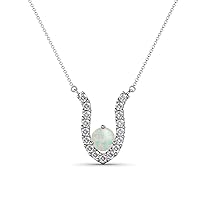 Round Opal Natural Diamond 1/3 ctw Women Pendant Necklace. Included 16 Inches Chain 14K Gold