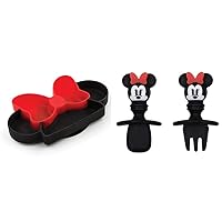 Bumkins Minnie Mouse Silicone Baby Plate, Utensils Set with Suction Base Dish, Soft Chew Spoon and Fork for Self-Feeding Infants 6 Months Up
