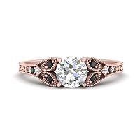 Choose Your Gemstone Split Band Antique Ring rose gold plated Round Shape Side Stone Engagement Rings Minimal Modern Design Birthday Wedding Gift US Size 4 to 12