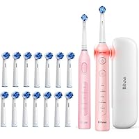 Bitvae R1 & R2 Rotating Electric Toothbrush for Adults and Kids with 13 Brush Heads, 5 Modes, Pressure Sensor, Travel Case, Pink & Pink