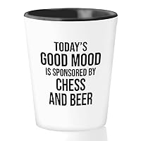 Hobby Shot Glass 1.5oz - playing chess and beer - Tactical Games Checkmate Knight Bishop Board Game Chess Player Pawn Piece