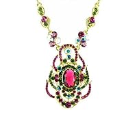 Pink and Green on Gold Plated Large Gemstone Necklace