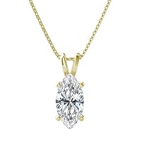 The Diamond Deal .25-1.00 Carat Marquise Shape Brilliant Solitaire Lab-Grown Diamond Solitaire Pendant Necklace For Women Girls infants | 14k Yellow or White or Rose/Pink Gold With 18