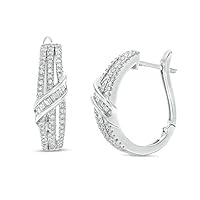0.50 CT Baguette & Round Cut Created Diamond Delicate Hoop Earrings 14k White Gold Finish