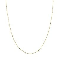 14k Yellow and White Gold Cable Chain Necklace With Beads Spring Ring Closure Jewelry Gifts for Women - Length Options: 16 18 20 24