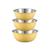 18/8 Stainless Steel Mixing Bowls Set 3-Pack, Food-grade SUS304 Steel Salad Bowl, Fruits Vegetables Soup Matte Brushed Bowl for Cooking, Baking, Prepping, 0.74qt & 1.27qt & 2.1qt (Yellow)