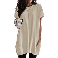 Poetsky Women Summer Womens Tunic Tops for Leggings with Pockets Short Sleeve Casual Long T Shrits