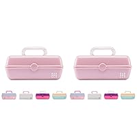 Pretty in Petite Makeup Box, Pink Sparkle, Hard Plastic Organizer Box, 2 Swivel Trays, Fashion Mirror, Secure Latch for Safe Travel