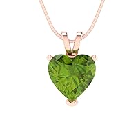 Clara Pucci 2.0 ct Brilliant Heart Cut Solitaire Natural Peridot 14k Rose Gold Pendant with 18