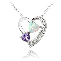 Created Amethyst & Opal Heart 925 Sterling Silver 14K White Gold Finish Pendant Necklace for Women's & Girl's