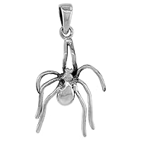 1 1/2 inch Sterling Silver Spider Necklace Diamond-Cut Oxidized finish available with or without chain