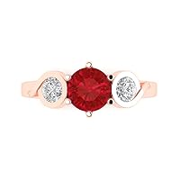 1.95 ct Round Cut 3 stone Solitaire Simulated Ruby Statement Accent Anniversary Promise Engagement ring 18K Pink Rose Gold