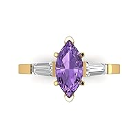 Clara Pucci 1.95 ct Marquise cut 3 stone Solitaire Simulated Alexandrite Proposal Designer Anniversary Bridal Ring 14k Yellow Gold