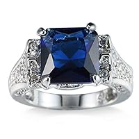 Xmas Jewelry Gift Square London Blue Topaz AAA Zircon Silver Woman Ring Sz 6-10 (7)