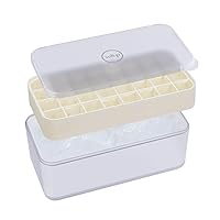 Ice Box Silicone Ice Cube Tray with Lid & Bin, Holds 96 Cubes, Easy Release, Space-Saving Stackable Design, Dishwasher Safe, Cream, Large