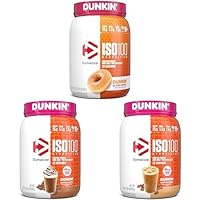 Bundle of Dymatize ISO100 Hydrolyzed 100% Whey Isolate Protein Powder in Dunkin' Glazed Donut Flavor, Dunkin' Mocha Latte Flavor & Dunkin' Cappuccino Flavor