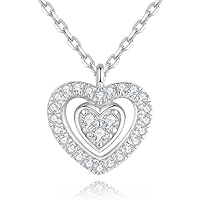 Double Love Heart Pendant Necklaces for Women,18K Rose Gold Plated Necklace Chain, 925 Sterling Silver Cubic Zirconia Heart Necklace Jewelry Mothers Day Valentines Anniversary Birthday Gift for Her Mom Wife Girlfriend