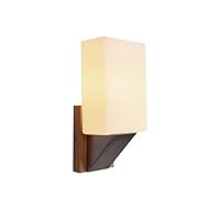 Wall Mounted Light Modern Minimalist LED Solid Wood Wall Light Fixture E27 Solid Wood Base Glass Lampshade Bracket Light 40W Suitable for Bedroom Bedside Lamp Living Room Balcony Sconce Reading