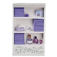 Dolls House Miniature Bathroom Furniture Shelf Unit Lilac Towels & Accessories