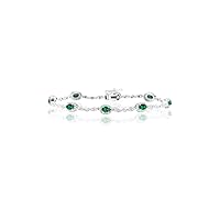 1.29 Cts Diamond & 1.86 Cts of 5x3 mm AA Oval Natural Emerald Bracelet in 14K White Gold