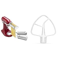 KitchenAid KSMPRA Stand Mixer Attachment Pasta Roller & Cutter, 3-Piece Set, Stainless Steel & K45B Coated Flat Beater, White, 4.5 Qt