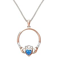 ABHI Created Heart Cut Blue Topaz 925 Sterling Silver 14K Gold Finish Diamond Claddagh Heart Pendant Necklace for Women's & Girl's