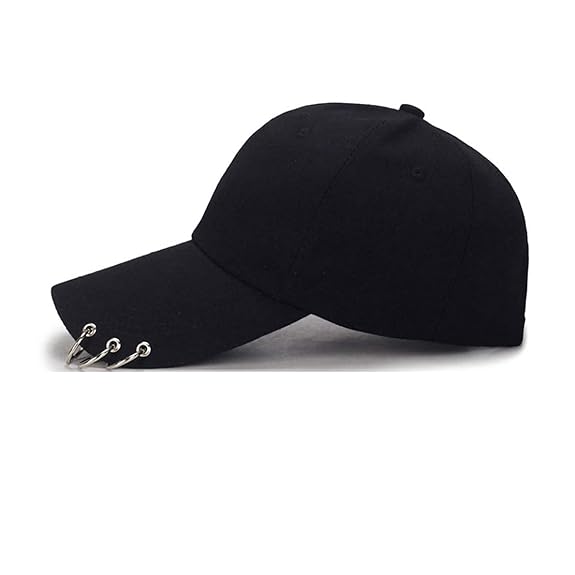Kpop Hat Ring Baseball-Cap Medium, Black Suga-Snapback Baseball Cap with Iron Rings Black 