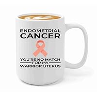 Endometrial Cancer Survivor Coffee Mug 15oz White -No Match for Uterus - Endometrial Cancer Awareness Peach Ribbon For Cancer Uterine Cancer Survivor
